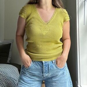 Vintage Y2K Green Knit Short Sleeve Sweater Top Size‎ Small
